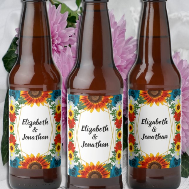 Étiquette Pour Bouteilles De Bière Jardin été Floral Mariage géométrique géométrique (Créateur téléchargé)