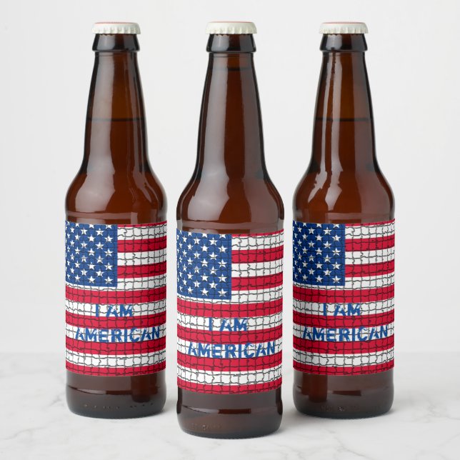 Étiquette Pour Bouteilles De Bière Je suis American Red & Blue USA Drapeau (Bouteilles)