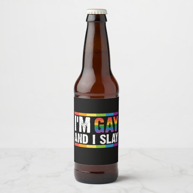 Étiquette Pour Bouteilles De Bière Je suis Gay et je suis Gay pride LGBTQ (Devant)