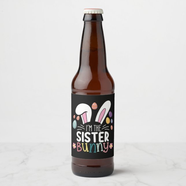 Étiquette Pour Bouteilles De Bière Je suis la soeur Bunny Easter Family Matching (Devant)