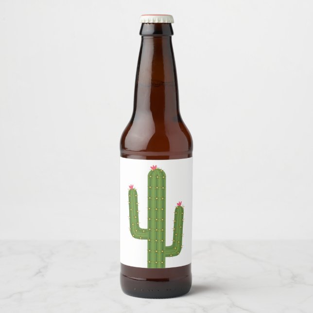 Étiquette Pour Bouteilles De Bière Joli Cactus Fleur Rose Sud-Ouest Vert (Devant)