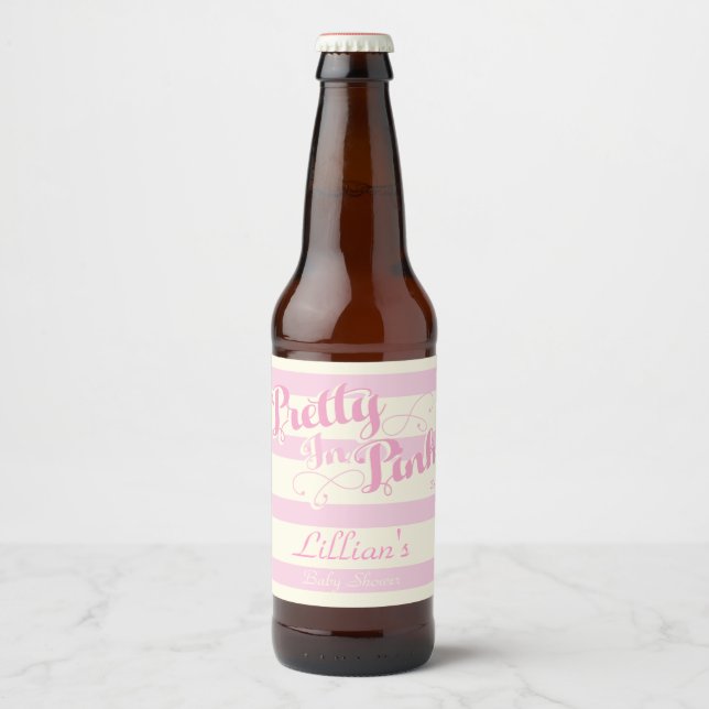 Étiquette Pour Bouteilles De Bière Joli en rose, Étiquette de vin Baby shower (Devant)