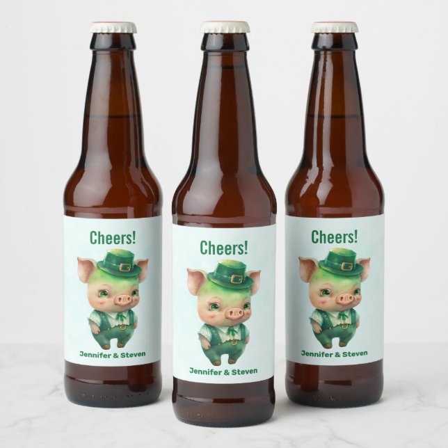 Étiquette Pour Bouteilles De Bière Joli porc vert Fairytale dans une jolie beauté (Bouteilles)