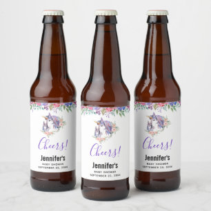 Étiquette Pour Bouteilles De Bière Jolie licorne Maman & Bébé Aquarelle Florale Cheva