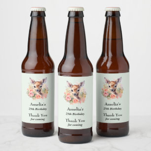 Étiquette Pour Bouteilles De Bière Jote Cerf Entouré De Merci Rose D'Anniversaire