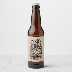 Étiquette Pour Bouteilles De Bière Jour éffrayant Halloween Witch Squelette