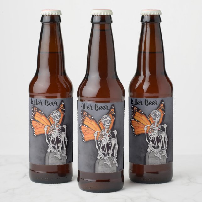 Étiquette Pour Bouteilles De Bière Journée personnalisée du squelette d'Halloween mor (Bouteilles)