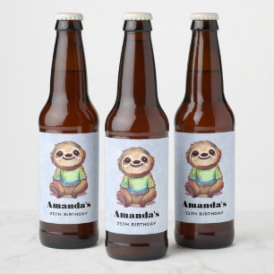 Étiquette Pour Bouteilles De Bière Joyeuse Sloth portant une chemise mignonne Anniver
