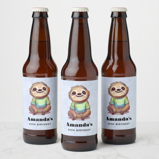 Étiquette Pour Bouteilles De Bière Joyeuse Sloth portant une chemise mignonne Anniver (Bouteilles)