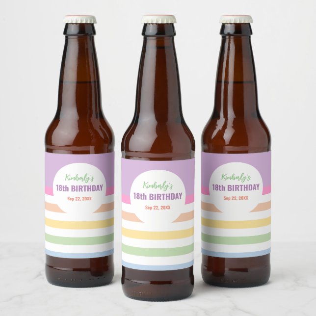 Étiquette Pour Bouteilles De Bière Joyeux 18ème anniversaire en Rainbow Stripes (Bouteilles)