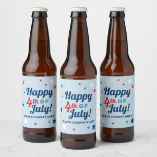 Étiquette Pour Bouteilles De Bière Joyeux 4 juillet Étoiles Nom personnalisé