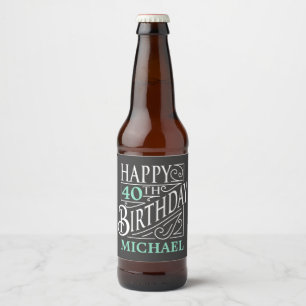 Étiquette Pour Bouteilles De Bière Joyeux design d'anniversaire, style décoratif vin