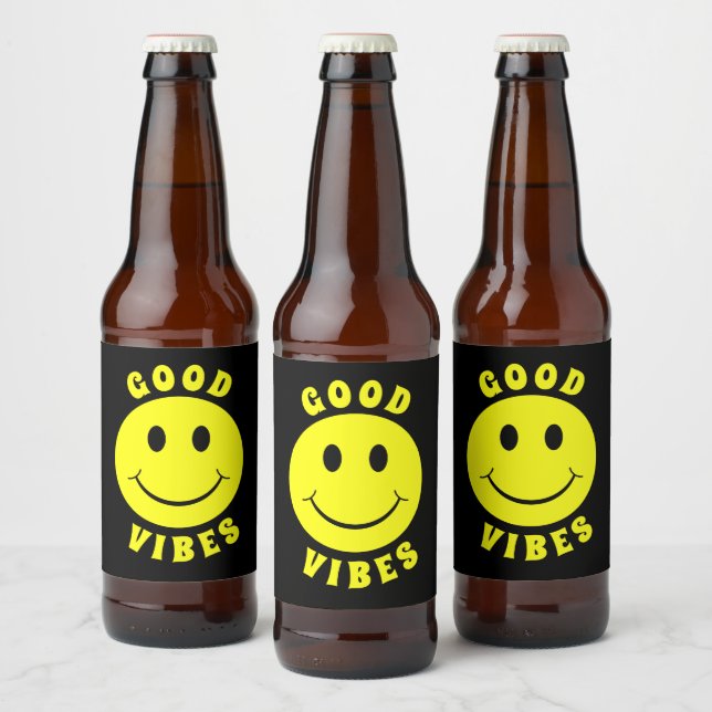 Étiquette Pour Bouteilles De Bière Joyeux Good Vibes à visage jaune (Bouteilles)