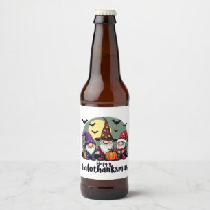 Étiquette Pour Bouteilles De Bière Joyeux Hallothanksmas Noël Gnomes d'Halloween