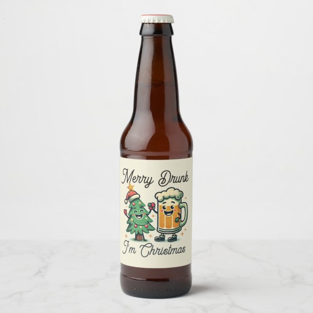 Étiquette Pour Bouteilles De Bière Joyeux Noël drôle ivre (Devant)
