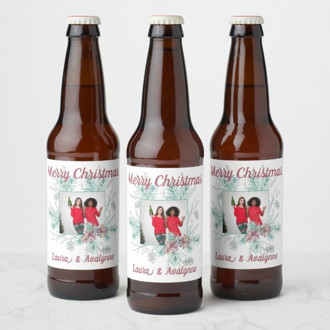 Étiquette Pour Bouteilles De Bière Joyeux Noël personnalisé texte et photo (Bouteilles)