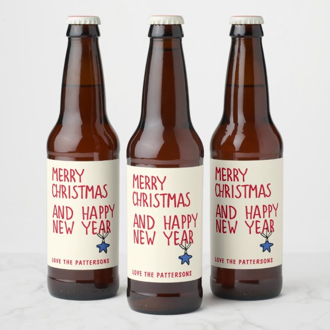 Étiquette Pour Bouteilles De Bière Joyeux Noël Simple Typographie moderne (Bouteilles)