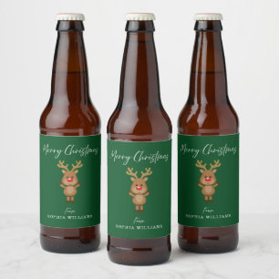 Étiquette Pour Bouteilles De Bière Joyeux Noël vert Père Noël Rendez-vous présent