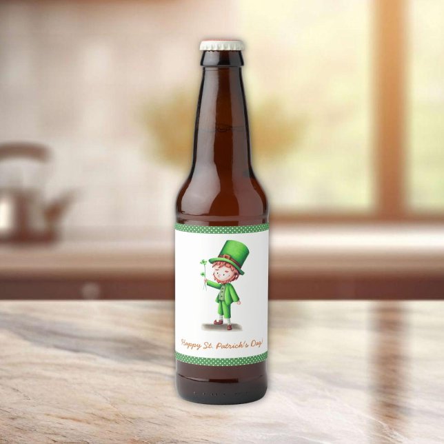 Étiquette Pour Bouteilles De Bière Joyeux Saint Patrick´s Day Leprechaun (Créateur téléchargé)