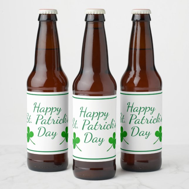 Étiquette Pour Bouteilles De Bière Joyeux Saint Patrick`s Day Shamrock vert irlandais (Bouteilles)