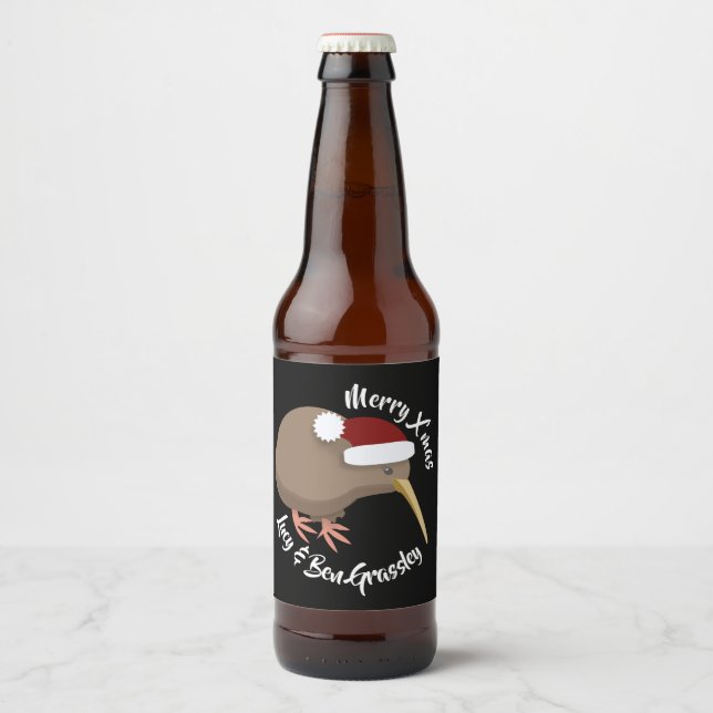 Étiquette Pour Bouteilles De Bière Kiwi de Noël (Devant)
