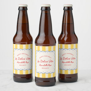 Étiquette Pour Bouteilles De Bière La Dolce Vita rayé Anniversaire italien Nom person