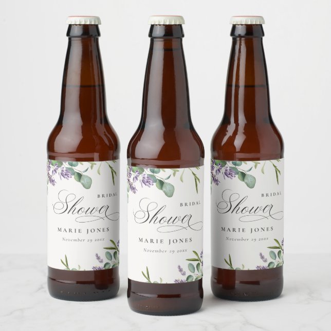Étiquette Pour Bouteilles De Bière Lavande Eucalyptus Feuillage Mariage (Bouteilles)
