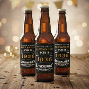 Étiquette Pour Bouteilles De Bière Légende de 90 ans née en 1936 Vintage Noir