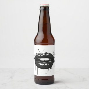 Étiquette Pour Bouteilles De Bière Lèvres noires stylisé de maquillage baiser mode