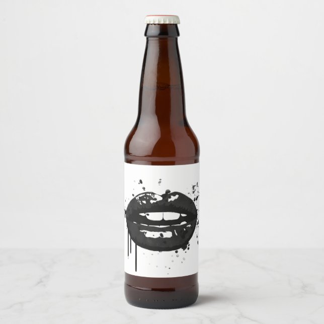 Étiquette Pour Bouteilles De Bière Lèvres noires stylisé de maquillage baiser mode (Devant)