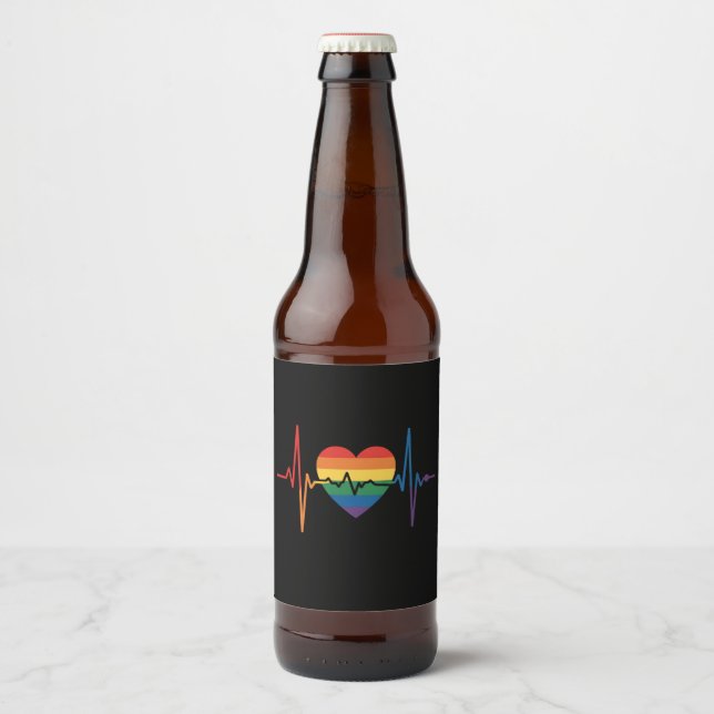 Étiquette Pour Bouteilles De Bière LGBTQ Heartbeats Heartbeats Pride Gay Lesbian Tran (Devant)