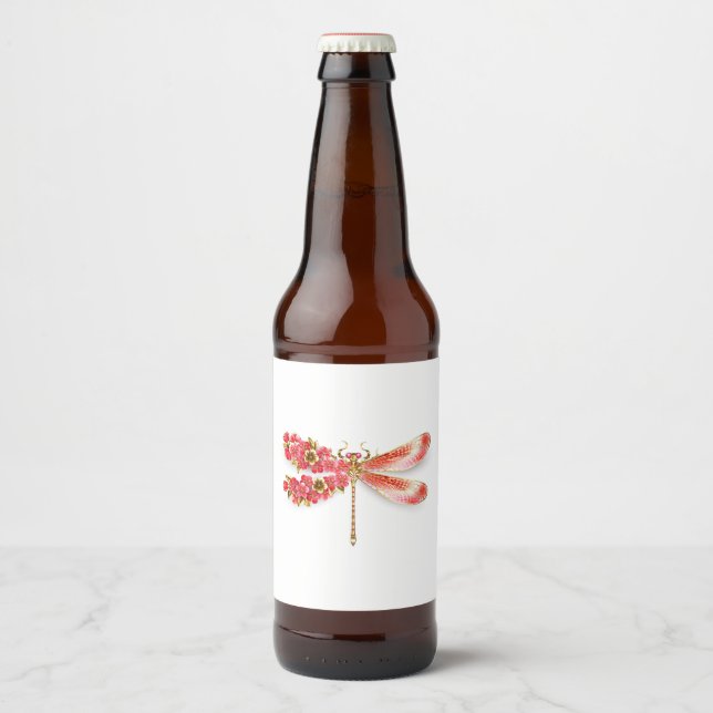 Étiquette Pour Bouteilles De Bière libellule de fleurs avec sakura de bijoux (Devant)