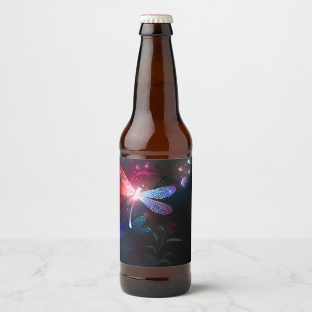 Étiquette Pour Bouteilles De Bière libellule rouge brillante (Devant)