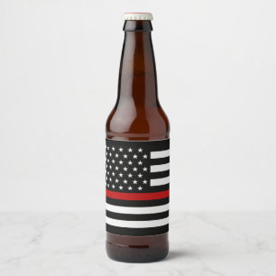 Étiquette Pour Bouteilles De Bière Ligne rouge mince drapeau de sapeur-pompier