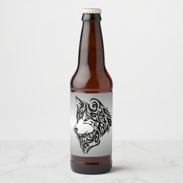 Étiquette Pour Bouteilles De Bière Loup tribal noir solitaire (Devant)