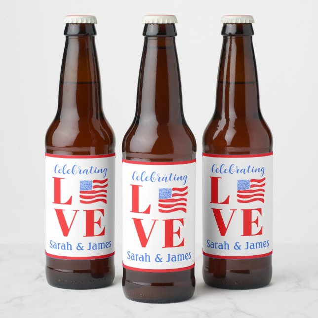 Étiquette Pour Bouteilles De Bière LOVE Aquarelle Drapeau Américain NOMS Mariage  (Bouteilles)