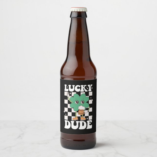 Étiquette Pour Bouteilles De Bière Lucky Dude Shamrock Jour de la Saint Patrick irlan (Devant)