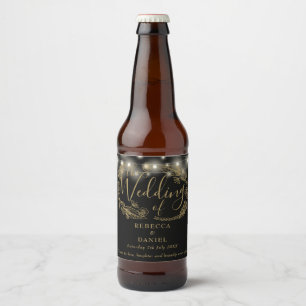 Étiquette Pour Bouteilles De Bière Lumières Guirlande Florales Noir Et Or Mariage