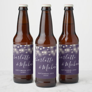 Étiquette Pour Bouteilles De Bière Lumières Guirlandes Mariage Violet Signature Scrip
