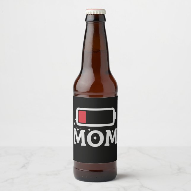 Étiquette Pour Bouteilles De Bière Maman Batterie Faible Fatigué Funny Fête des Mères (Devant)