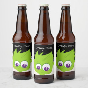 Étiquette Pour Bouteilles De Bière Mare Green Frankenstein Monster face Halloween