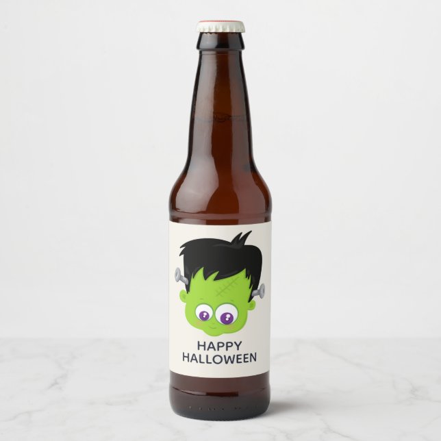 Étiquette Pour Bouteilles De Bière Mare Green Frankenstein Monster face Halloween (Devant)