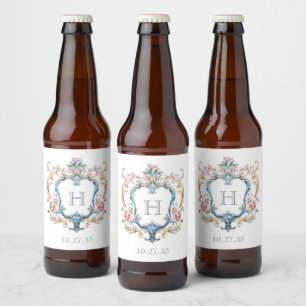 Étiquette Pour Bouteilles De Bière Mariage au chandelier floral à monogramme vintage