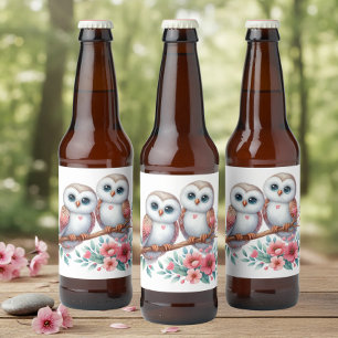Étiquette Pour Bouteilles De Bière Mariage Bohème Champêtre Rustique avec des Hiboux