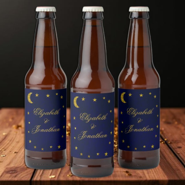 Étiquette Pour Bouteilles De Bière Mariage céleste du ciel nocturne (Créateur téléchargé)