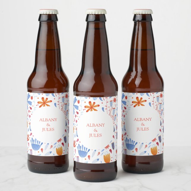 Étiquette Pour Bouteilles De Bière Mariage d'aquarelle florale (Bouteilles)