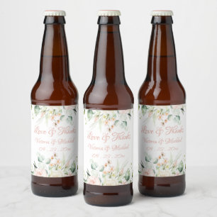 Étiquette Pour Bouteilles De Bière Mariage d'aquarelle rose floral
