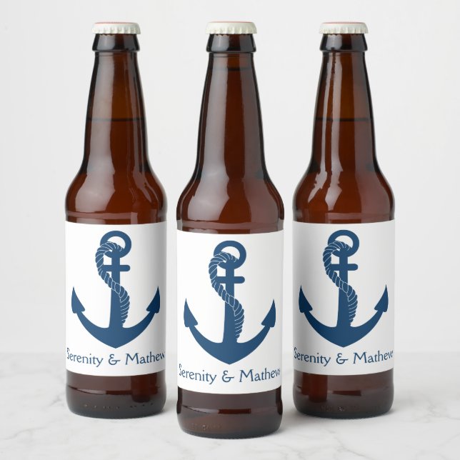 Étiquette Pour Bouteilles De Bière Mariage de plage à l'ancre nautique  Fête de maria (Bouteilles)