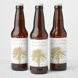 Étiquette Pour Bouteilles De Bière Mariage de plage riche silhouette de palmier beige