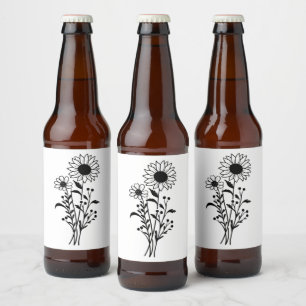 Étiquette Pour Bouteilles De Bière Mariage de tournesol Fleur sauvage rustique noir b